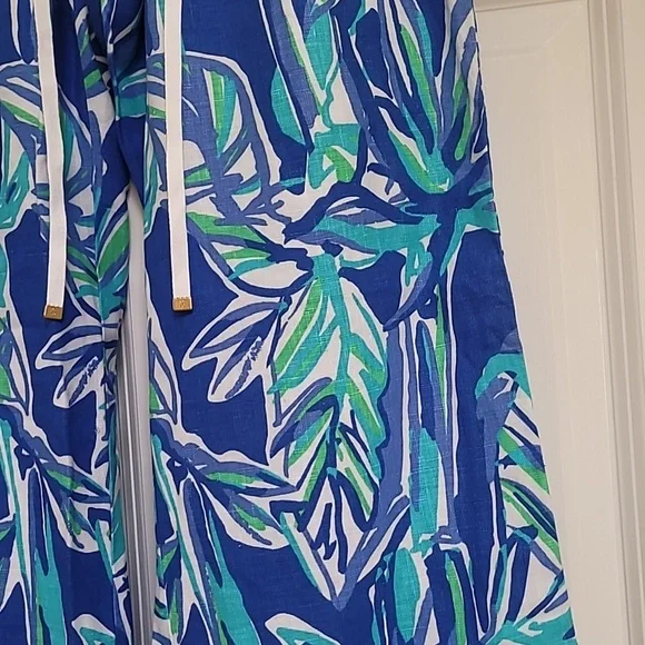 Lilly Pulitzer Linen Beach Pants Blue Crush Bamboom - Picture 3 of 11